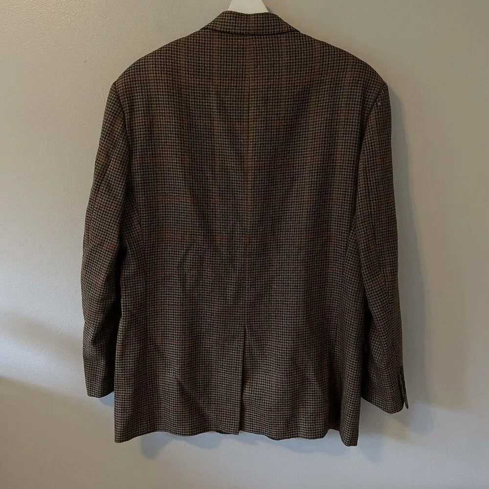 Vintage J Crew Oarsman Houndstooth Blazer Brown Wool 42